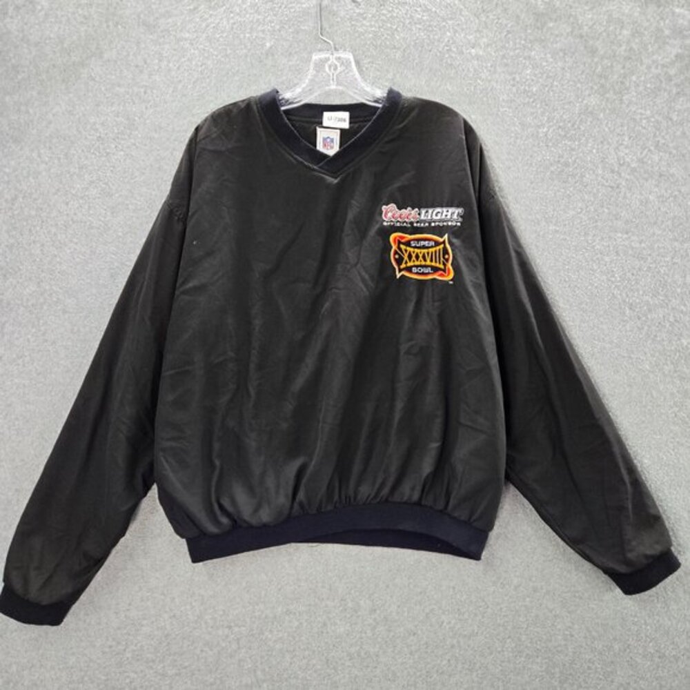 VINTAGE Super Bowl 38 Men Jacket Large Black 2004 XXXVIII Windbreaker Pullover